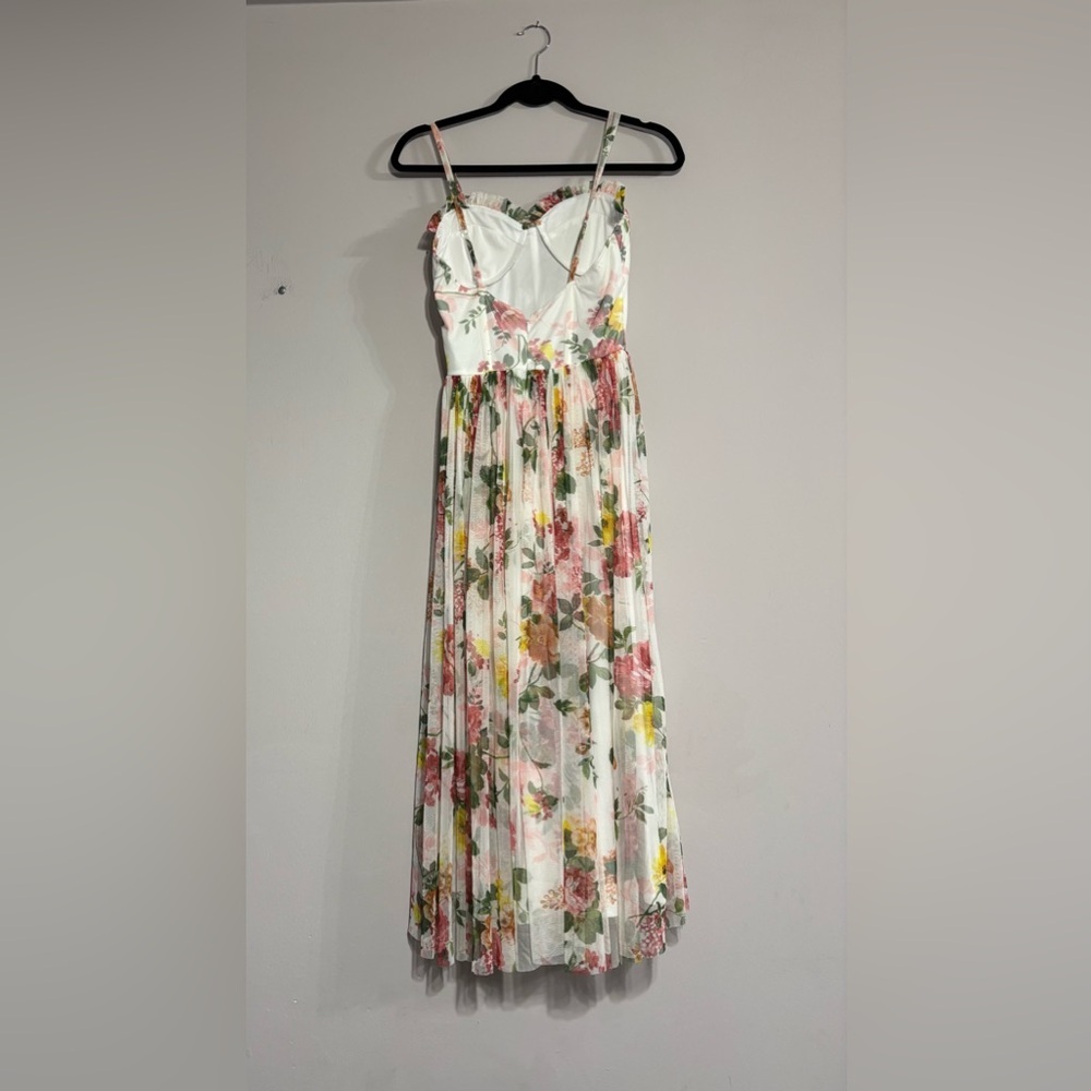 LACE & BEADS
Corset Tulle Midi Dress In Soft Floral-multi Size 8 - Picture 3 of 9